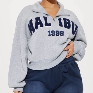 Fashion Nova Malibu Half Zip Cropped Sweatshirt